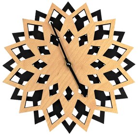 AMADEA Drevené hodiny kvet, kombinácia drevo/čierna, priemer 30 cm