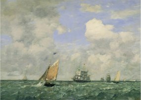 Obraz - Eugène Boudin, Ships and Sailing Boats Leaving Le Havre, reprodukcia (70x50 cm)