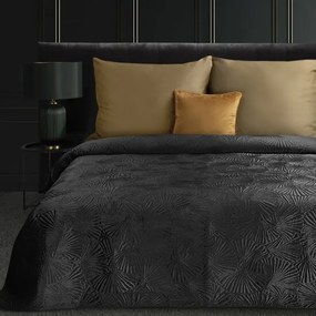Čierny prehoz na posteľ z jemného zamatu s potlačou listov ginka Šírka: 280 cm | Dĺžka: 260 cm