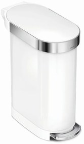 Úzky oválny pedálový kôš 45 l, biela oceľ, biela
