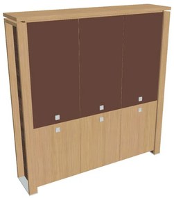 Vysoká skriňa Verno+ 200 x 46 x 210 cm, kombinované dvere, dub svetlý / hnedá