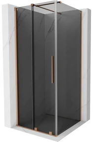 Mexen Velar, sprchový kút s posuvnými dverami 110 x 110 cm, 8mm šedé sklo, medená matná, 871-110-110-41-65