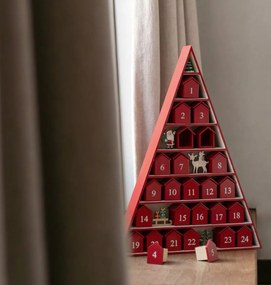 Adventní kalendář strom a domeček červený z překližky – 32*5,5*45 cm