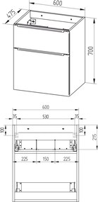 Mereo Mailo, kúpeľňová skrinka s umývadlom z liateho mramoru 61 cm, dub Riviera, elox AL madlo, MER-CN520MA