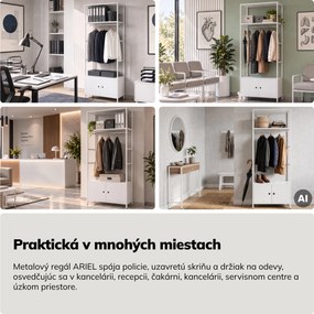 Kancelársky regál otvorený s tyčou na oblečenie, do recepcie a čakárne, kovový, biely, 800x2200x400 mm: ARIEL