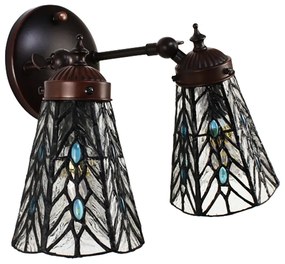 Nástenná Tiffany lampa 2 tienidlá modré kamienky - 30*23*23 cm E14/max 2*25W
