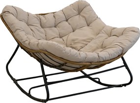 Garden Line Hojdacia stolička SVINGA 112 x 104 x 69 cm hnedý ratan, sivé vankúše