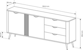 Komoda Edrin 195 cm so zásuvkami - dub dunin / čierna