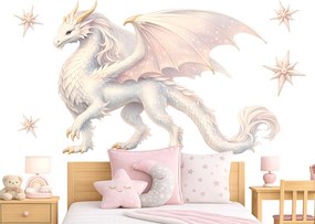 Rozprávkový drak textilní prelepiteľná nálepka na stenu hárok 46 x 32 cm
