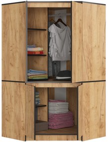 Rohová šatní skříň CLP 100 cm 4D dub craft