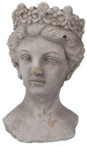 Šedý antik cementový kvetináč žena s korunkou - 14*15*24 cm