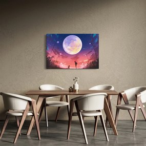 Obraz - Žena a pes pri splne (90x60 cm)