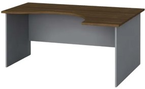 Rohový kancelársky pracovný stôl, zaoblený 160x120 cm, sivá / orech, pravý