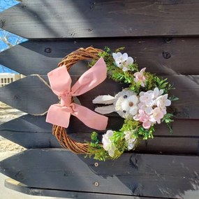 DECOLED Velikonoční věnec ve tvaru srdce, prům. 28x8x28 cm, proutí, květy a zajíc