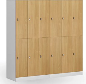 Šatníková skrinka S1 s úložnými boxmi, 6 boxov, 1850 x 900 x 500 mm, otočný zámok, laminované dvere, orech