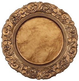 Zlatý zdobený plastový dekorativní talíř - Ø 33*2 cm