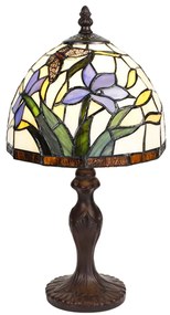 Stolná lampa Tiffany s kosatcami a motýlikom Fly - Ø 20*36 cm E14/max 1*25W