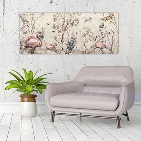Obraz - Kresba plameniakov (120x50 cm)