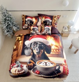3 dielne Vianočné Flanelové obliečky 3D polycotton Christmas Dogs 200x140cm+90x70cm