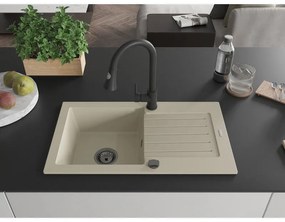 Mexen Pablo, 1-komorový granitový drez 752x436x161 mm a drezová batéria Elia, béžová, 6510-69-670101-70