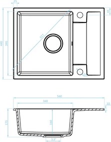 Kuchinox Rab, 1-komorový granitový drez 560x440x175 mm s odkvapkávačom, béžová, LAV-SBF_413Y