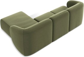 Zelená zamatová rohová pohovka (pravý roh/s leňoškou) Lani – Makamii