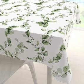 Biante Bavlnený štvorcový obrus Sandra SA-422 Zelené listy na bielom 130x130 cm