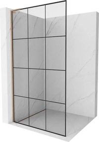 Mexen Kioto L, sprchová zástena Walk-In 100 x 200 cm, 8mm číre sklo čierny vzor, medený matný profil, 800-100-103-65-77