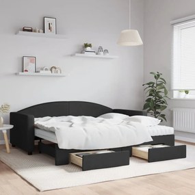 Rozkladacia denná posteľ so zásuvkami čierna 90x190 cm látka 3197254