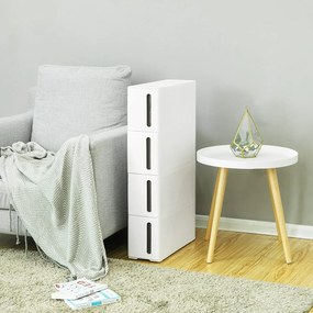 Úzky úložný vozík so 4 zásuvkami 45 x 17 x 83 cm, biely