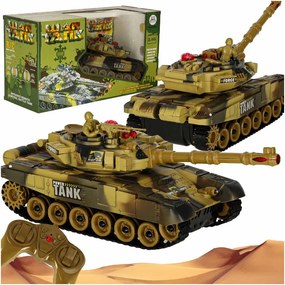 KIK Diaľkovo ovládaný RC vojenský tank 2,4 GHz, púštny, 360° veža, realistické zvuky a LED