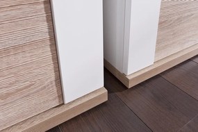 Vysoká vitrína Caracas typ 02, dub / biely lesk, s osvetlením