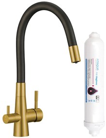 Laveo Riveco, vysoká drezová batéria s flexibilným výtokom a filtrom na pitnú vodu, čierna matná-zlatá matná, LAV-BRIBG68D