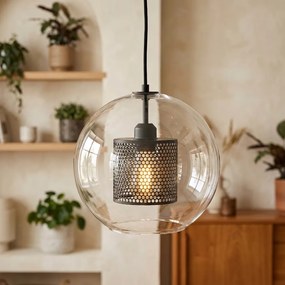 Toolight - Sklenená závesná lampa loft APP558-1CP 25cm 1xE27 60W, čierna, OSW-08751