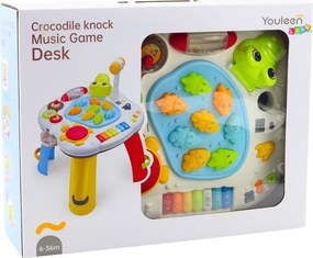 LEAN Toys Interaktívny vzdelávací stolík krokodíl s pianom a bubienkom