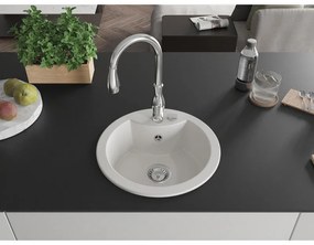Mexen Diego, 1-komorový granitový drez 488x488x167 mm a drezová batéria Savita, biela, 6512-20-672601-00