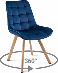 Stolička SORIA 360 – tmavomodrý zamat / dubové  nohy × 3