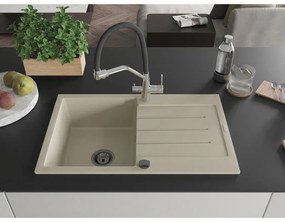 Mexen Bruno, 1-komorový granitový drez 795x495x200 mm a drezová batéria Duo, béžová, 6513-69-671701-07-B