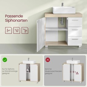 Skrinka pod umývadlo s 3 veľkými zásuvkami, kúpeľňová skrinka, biela a prírodná