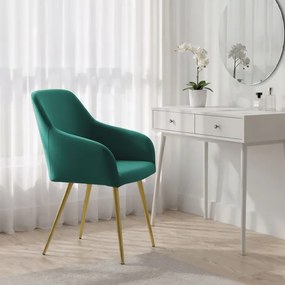 Sada štyroch jedálenských stoličiek ESTELLE zamatové, fľaškovo zelené / zlaté nohy (4 ks)