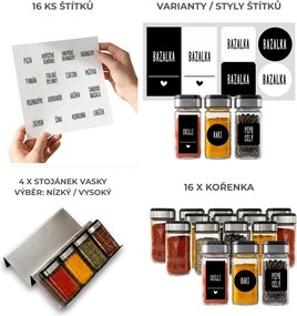 Orion Sada 16ks kořenek INOX 100ml + 4ks organizér na kořenky VASKY - NEREZ + sada 16ks štítků