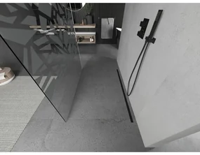 Mexen Kioto, priechodná sprchová zástena 130 x 200 cm, 8mm sklo číre/biely vzor, 2x čierna stabilizačná rozpera, 800-130-002-70-85