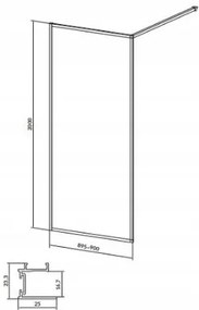 Cersanit Larga, Walk-In sprchová zástena 90x200 cm, 8mm priehľadné sklo, chrómový profil, S932-135