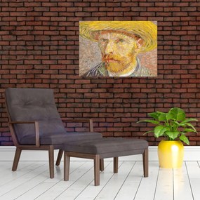 Sklenený obraz - Vincent van Gogh, Self-Portrait with a Straw Hat (The Potato Peeler), reprodukcia (70x50 cm)