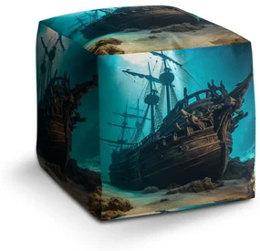 Sablio Taburet Cube Vrak drevenej lode na dne mora: 40x40x40 cm