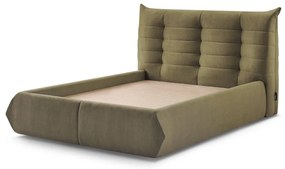 Tmavozelená čalúnená dvojlôžková posteľ s úložným priestorom s roštom 180x200 cm Clothilde – Bobochic Paris