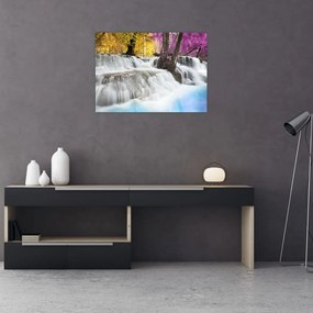 Sklenený obraz Erawan vodopádu v lese (70x50 cm)