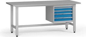 Výškovo nastaviteľný dielenský stôl G5, 1800 x 750 x 800-1000 mm, 1x kontajner, 4 zásuvky, modrá
