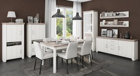 Vysoká vitrína Cruz, bielená pínia/šedý dub