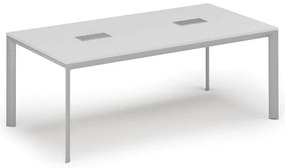 Rokovací stôl PRIMO INVITATION, 200x100 cm, biela + 2x stolná zásuvka TYP VI, strieborná